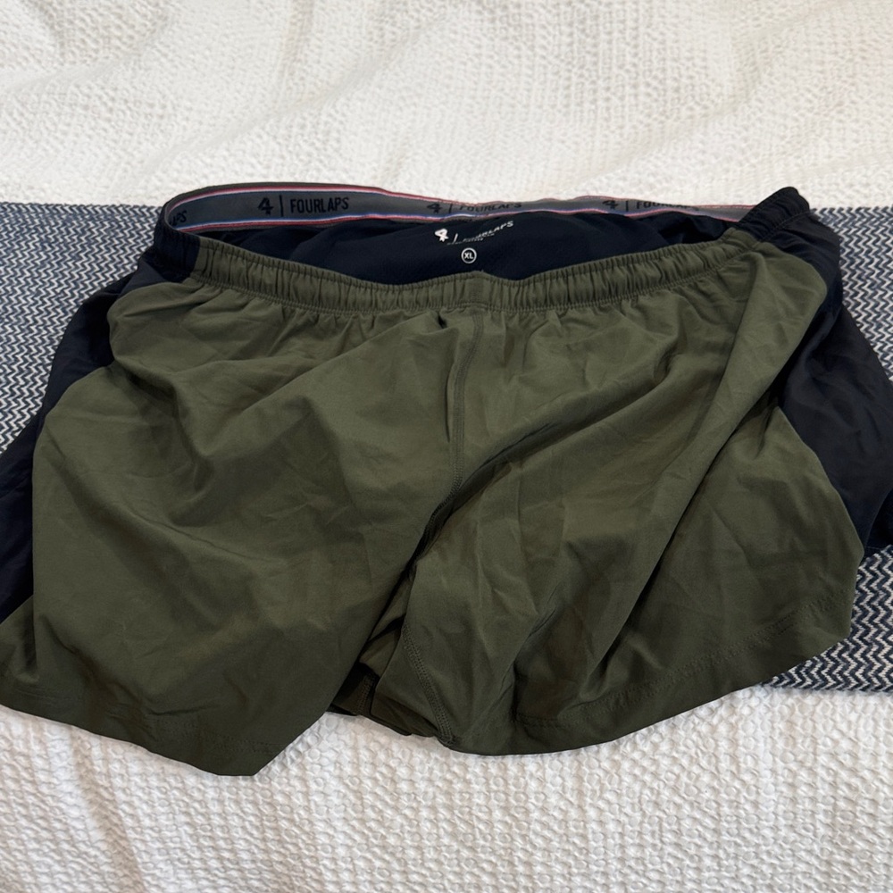 Fourlaps Olive Green and Black Running Shorts
